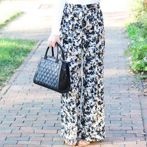 Leith-Floral High Waisted Wide Leg Pants (XS)
